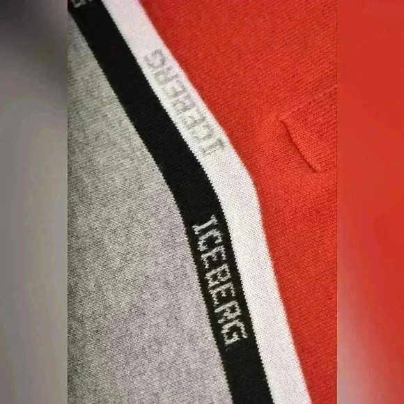 Vtg 2000s ICE ICEBERG Red Black Grey Logo Knit Hip Hop Polo Shirt Medium Romania - Picture 3 of 10